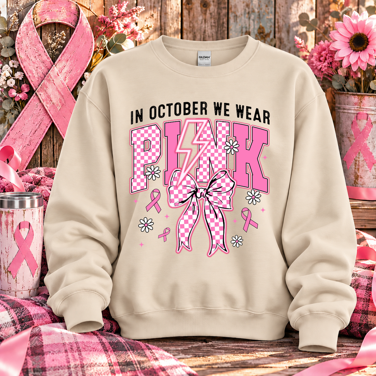 In October We Wear Pink Breast Cancer Awareness T-Shirt & Sweatshirt