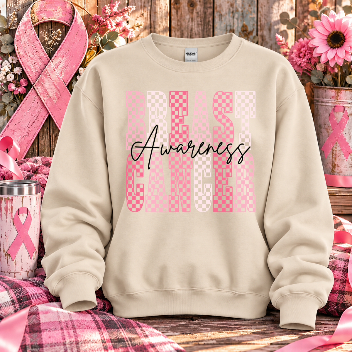Breast Cancer Awareness Checkered T-Shirt & Sweatshirt