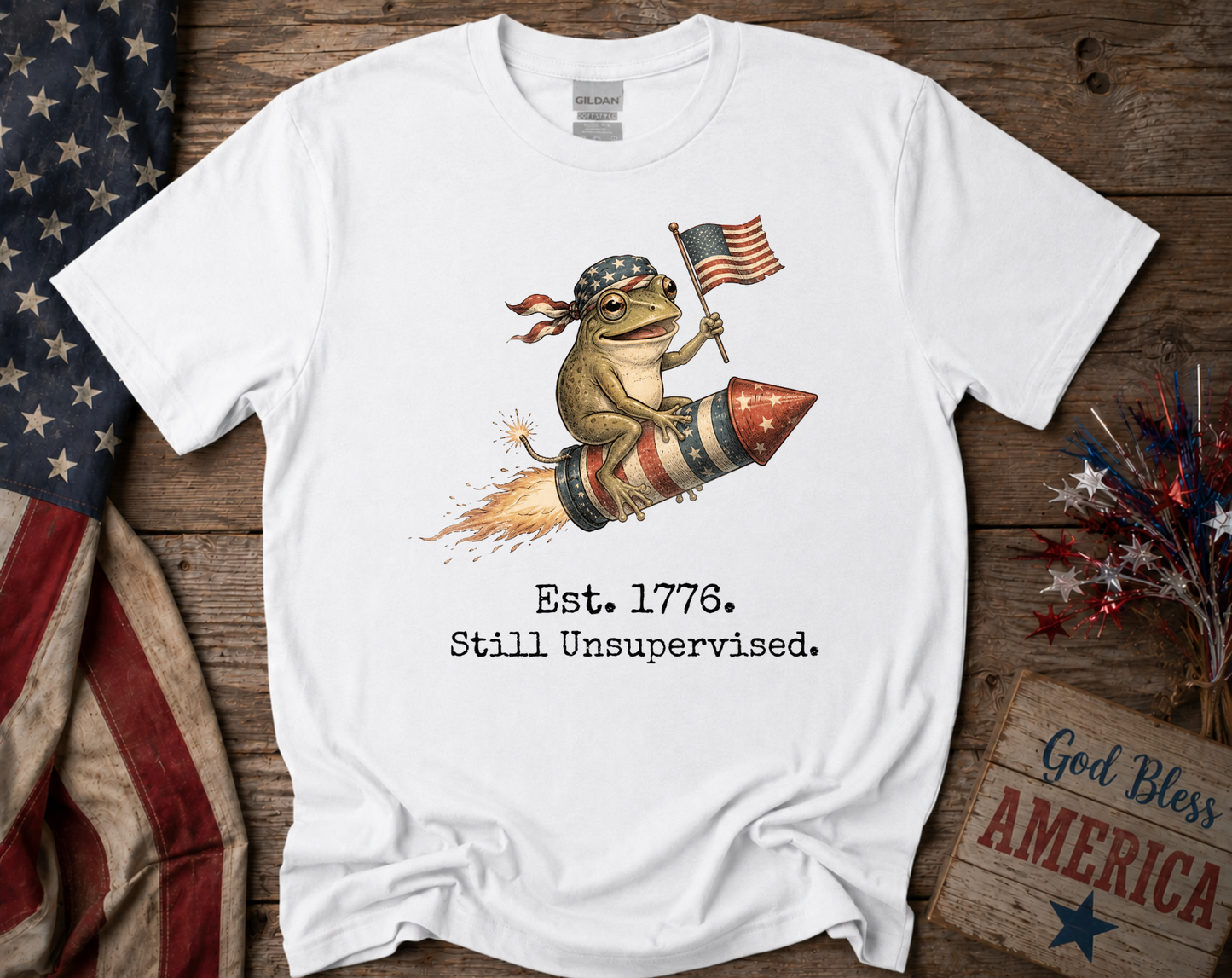Est. 1776 Still Unsupervised Frog Patriotic Shirt | Funny Fourth of July American T Shirt