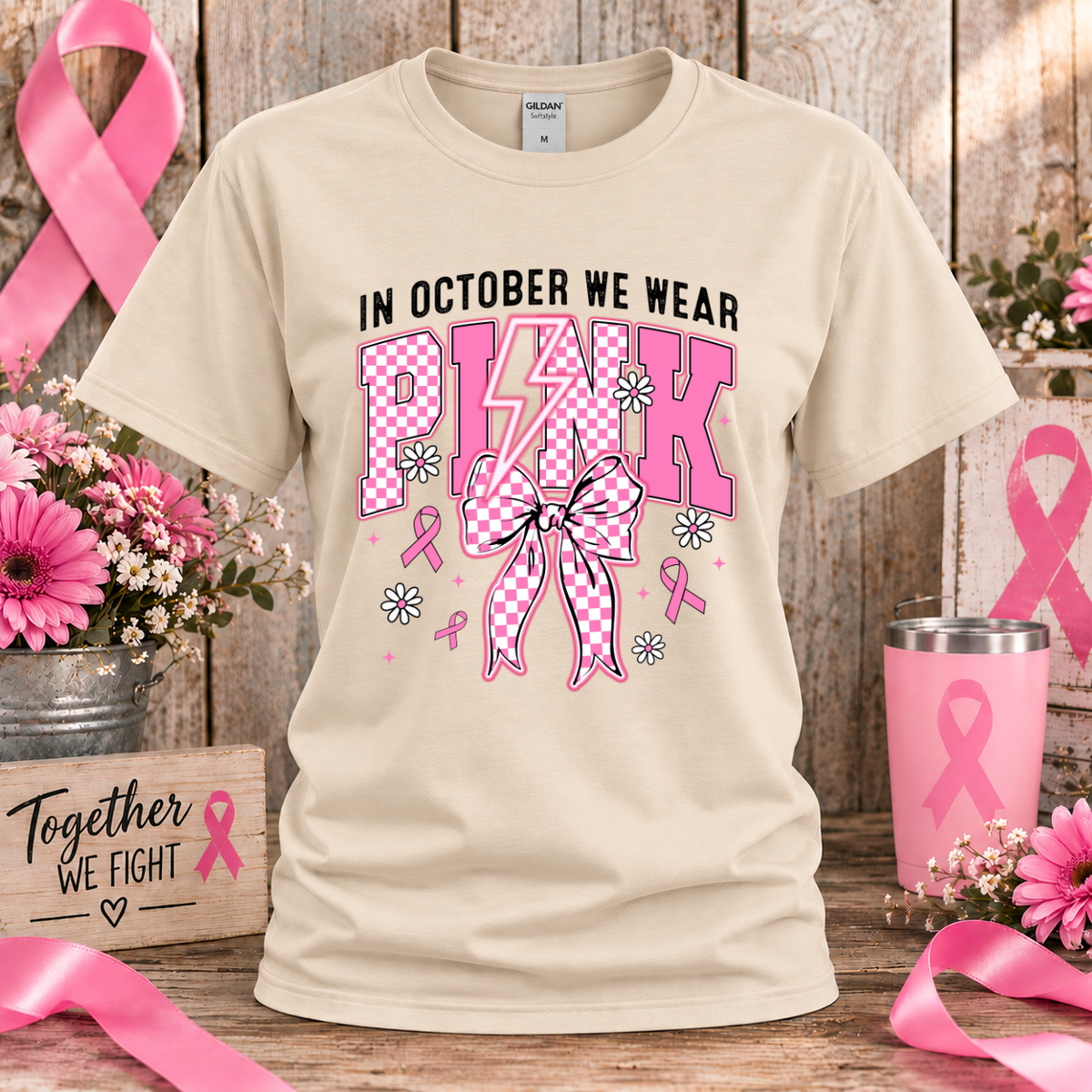 In October We Wear Pink Breast Cancer Awareness T-Shirt & Sweatshirt