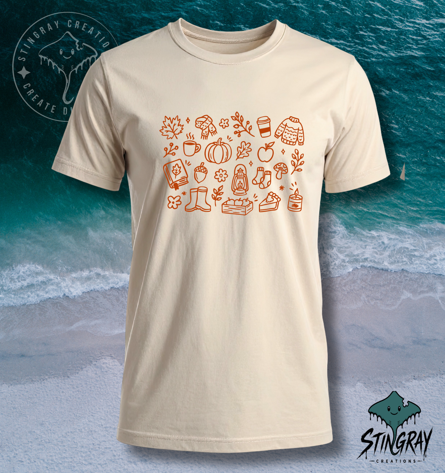 Cozy Fall Favorites T-Shirt & Crewneck Sweatshirt | Autumn Pumpkin Coffee Graphic Shirt