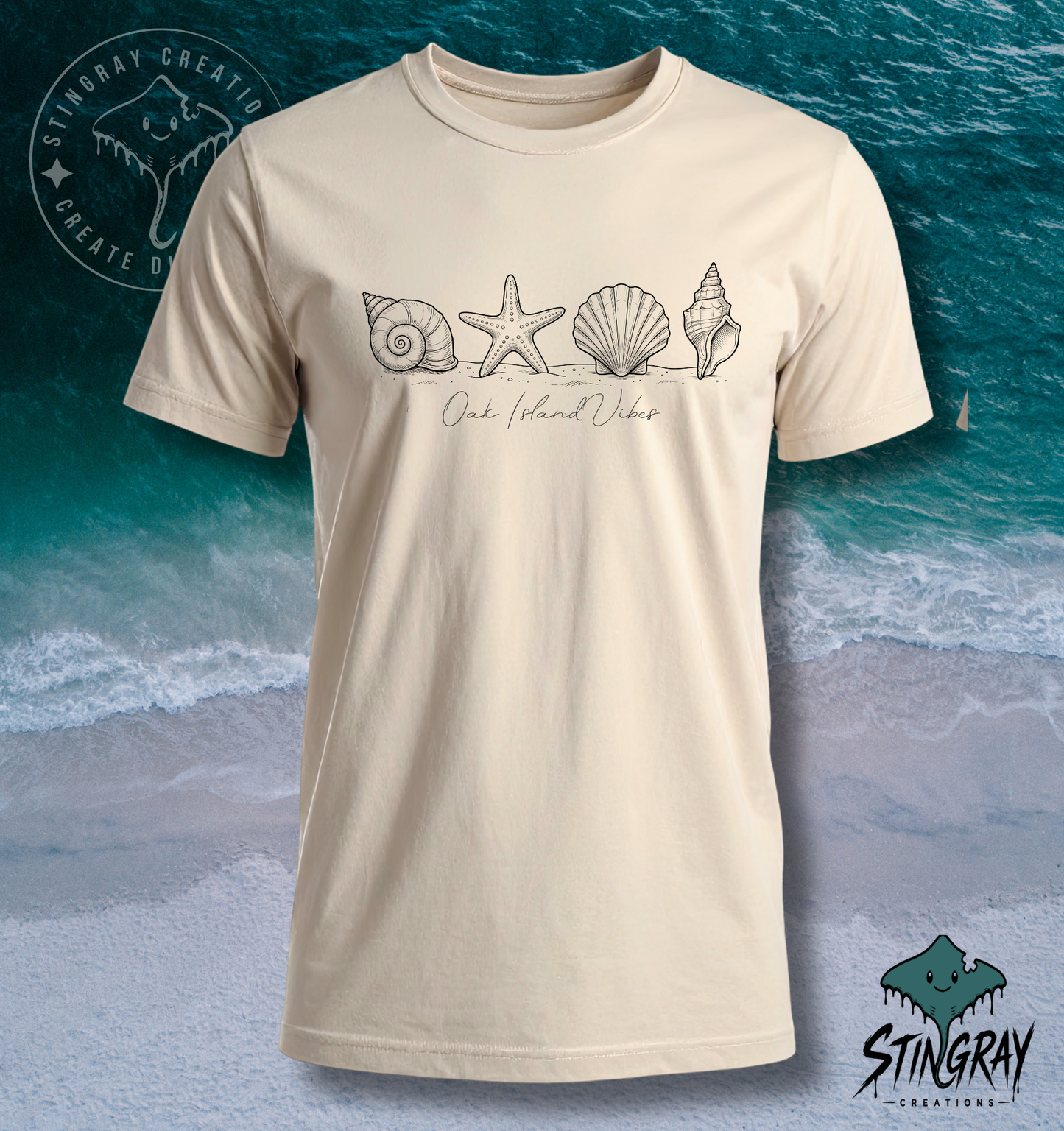 Oak Island Vibes Shirt | Coastal Seashell Graphic Tee | Beach Vacation T Shirt