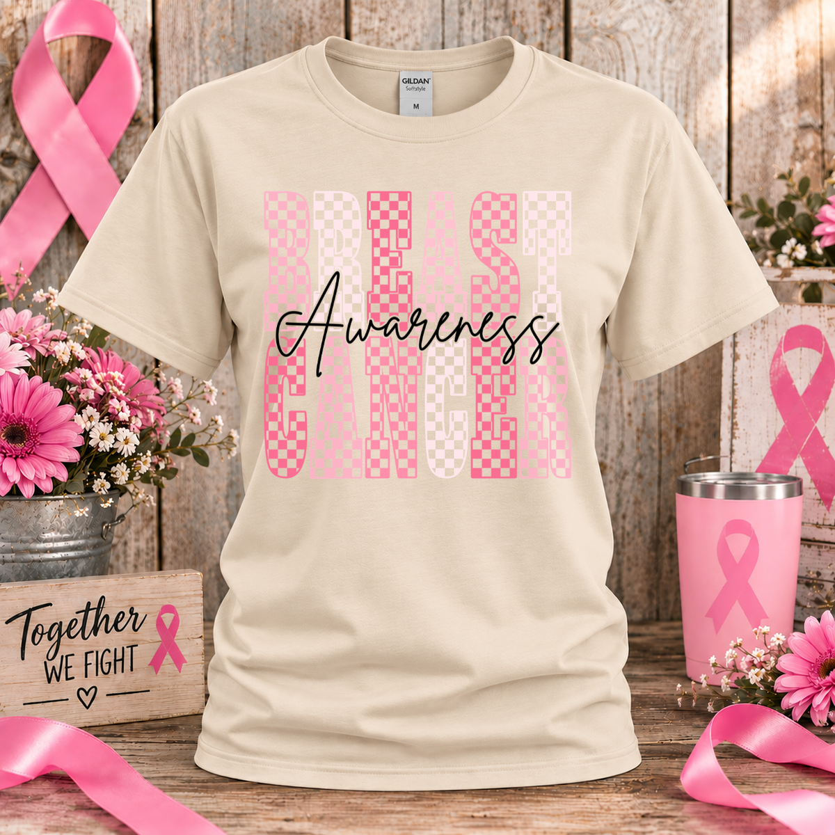 Breast Cancer Awareness Checkered T-Shirt & Sweatshirt