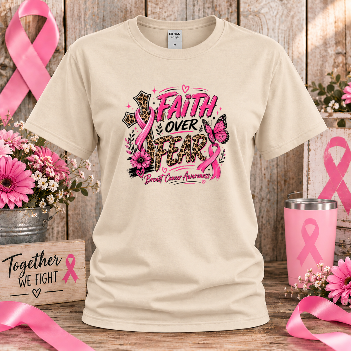 Faith Over Fear Breast Cancer Awareness T-Shirt & Sweatshirt
