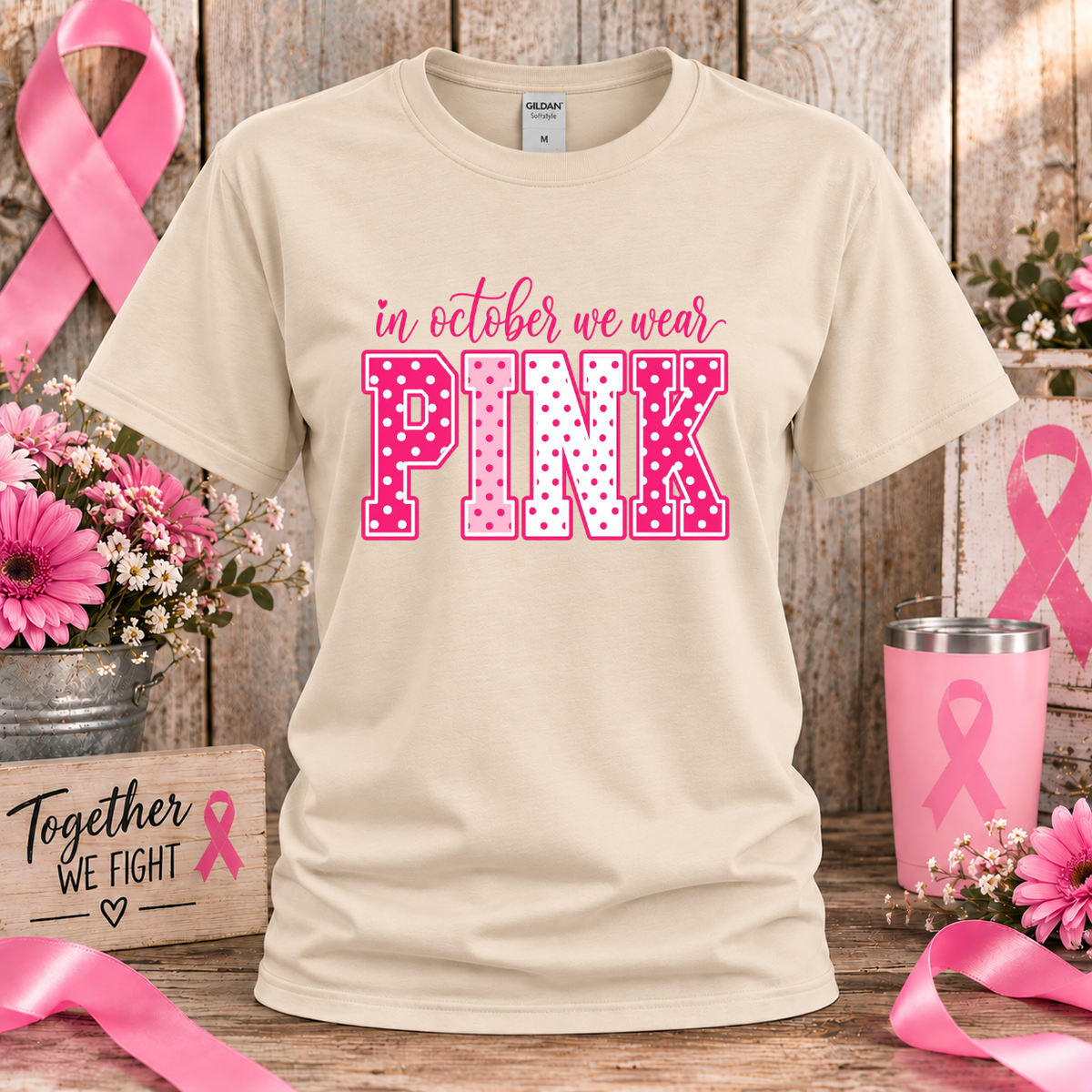 In October We Wear Pink Breast Cancer Awareness T-Shirt & Sweatshirt