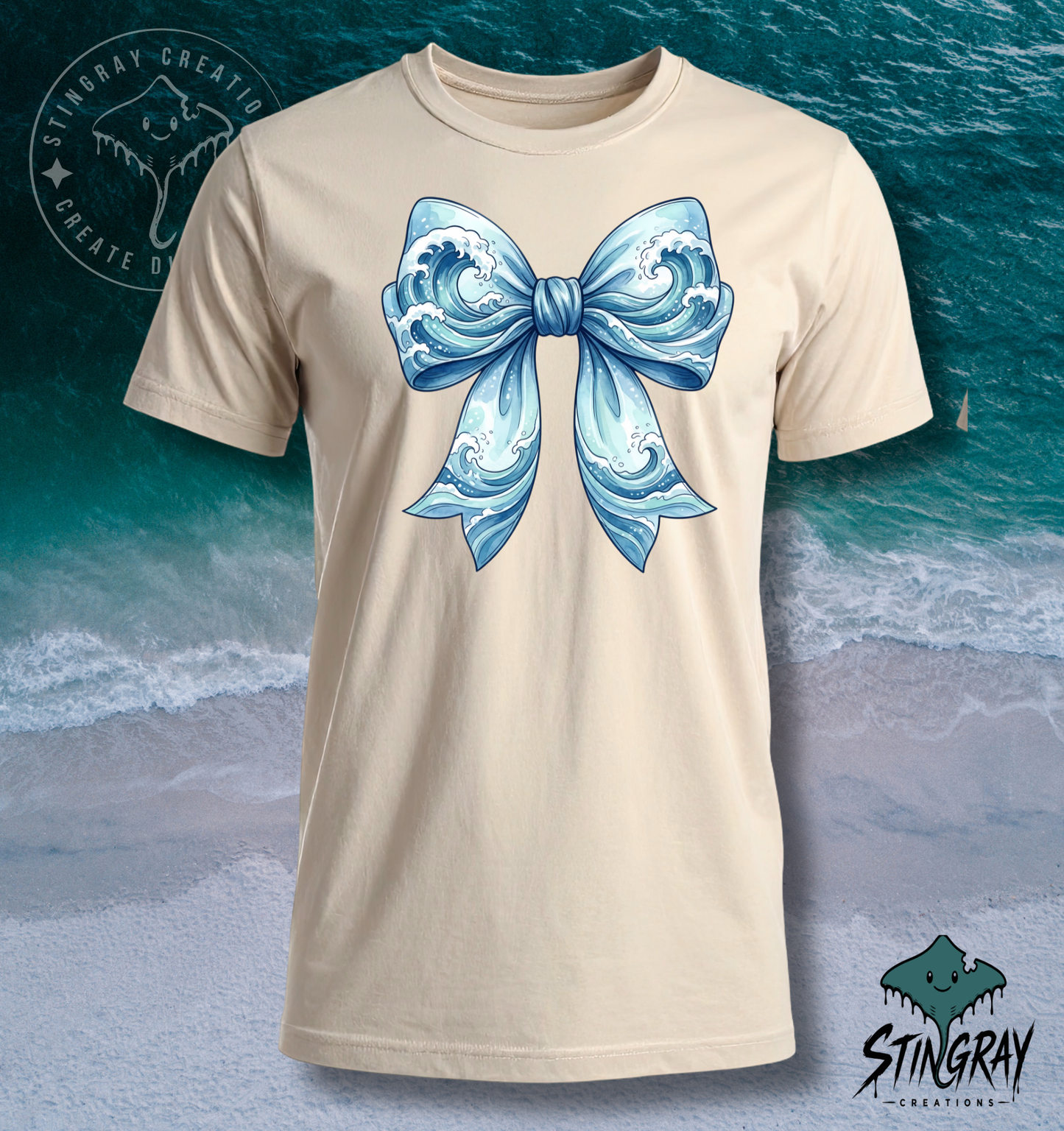Coastal Bow Shirt | Ocean Wave Bow Graphic Tee | Beach Aesthetic Summer T Shirt