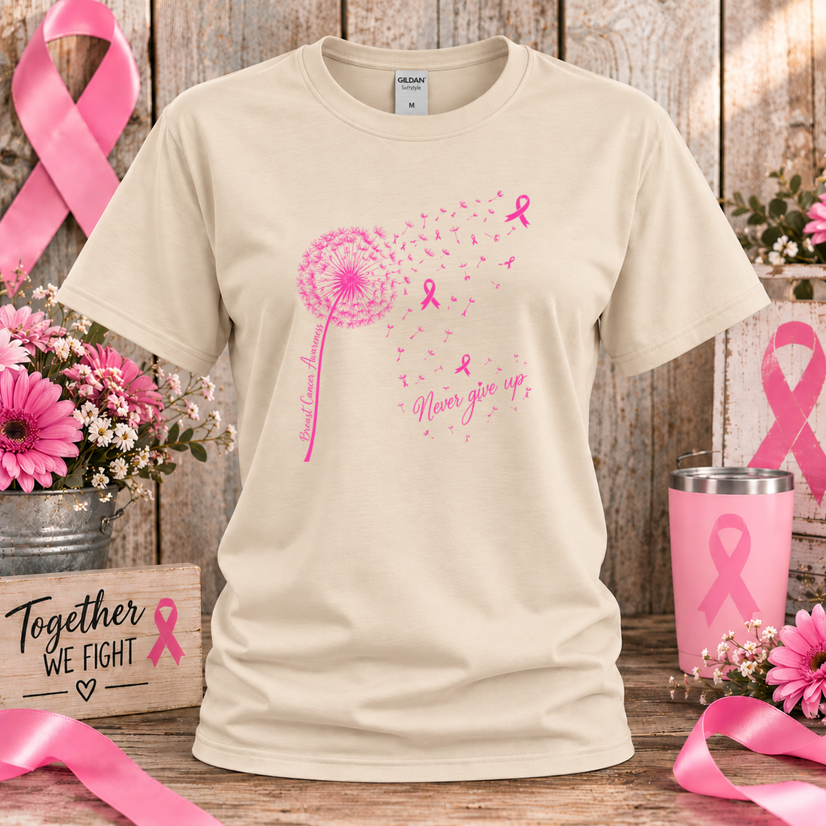 Never Give Up Breast Cancer Awareness T-Shirt & Sweatshirt
