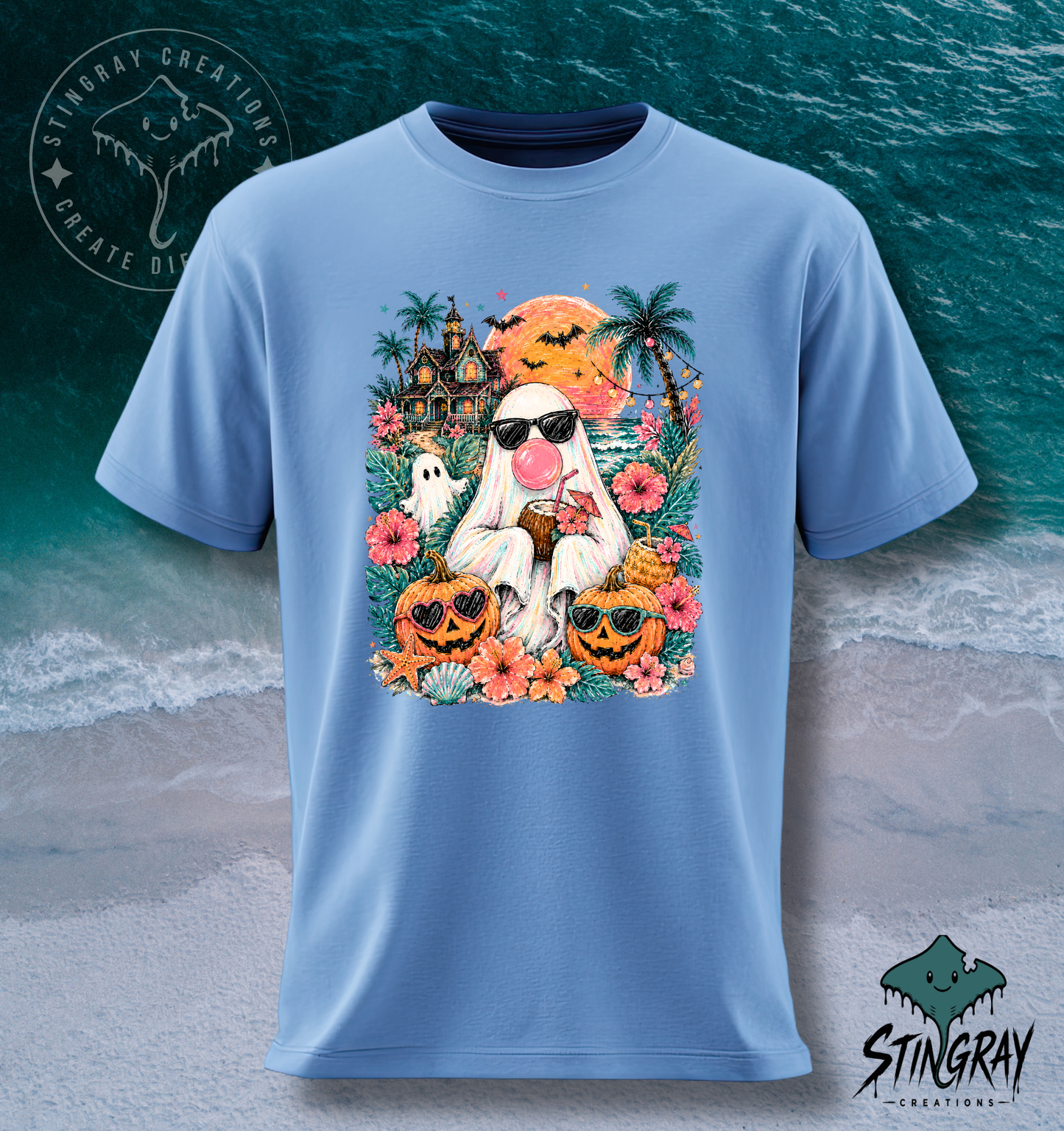 Summerween Beach Ghost T Shirt | Tropical Halloween Graphic Tee