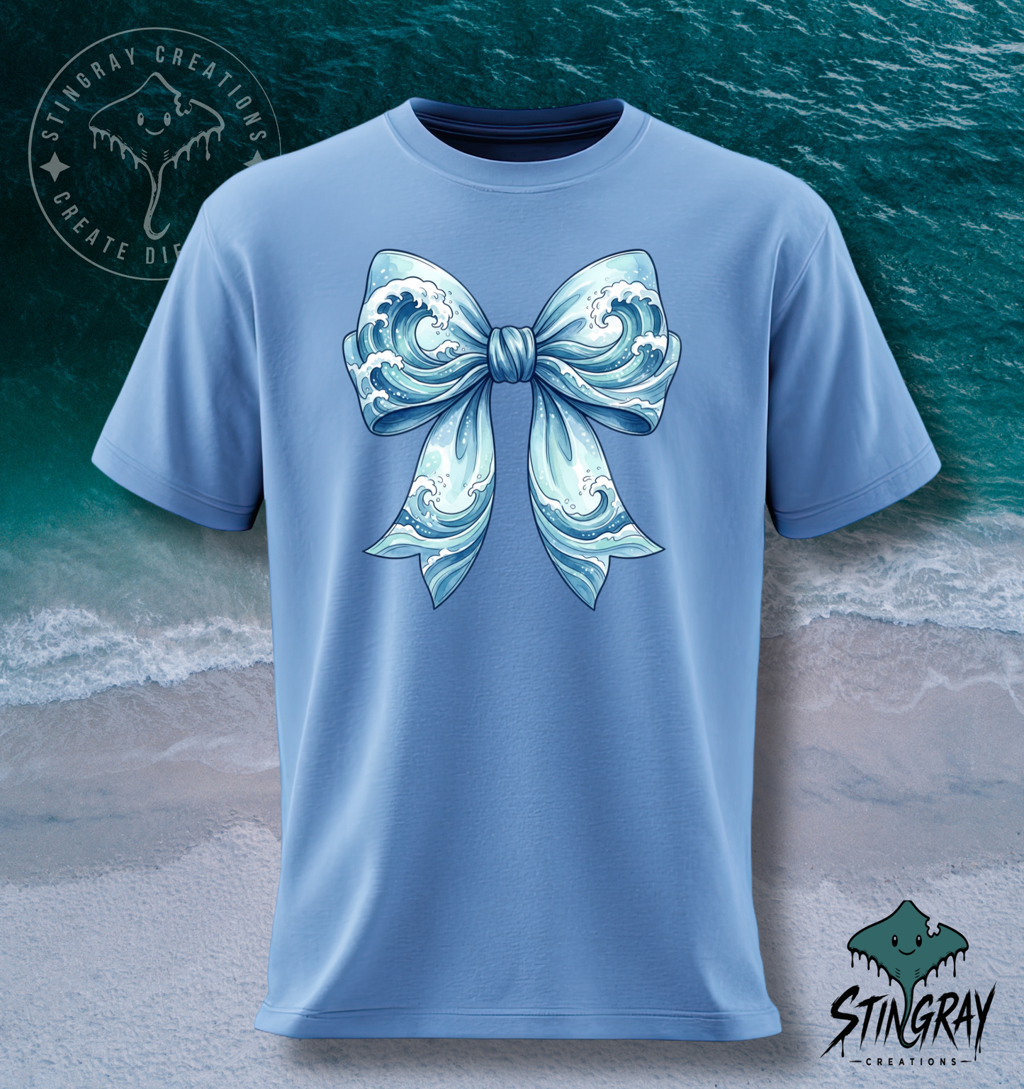 Coastal Bow Shirt | Ocean Wave Bow Graphic Tee | Beach Aesthetic Summer T Shirt