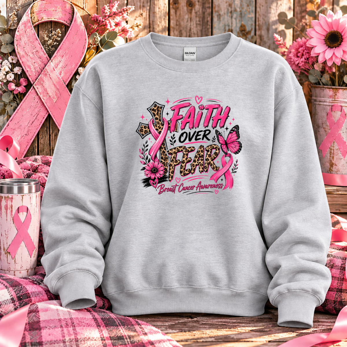 Faith Over Fear Breast Cancer Awareness T-Shirt & Sweatshirt