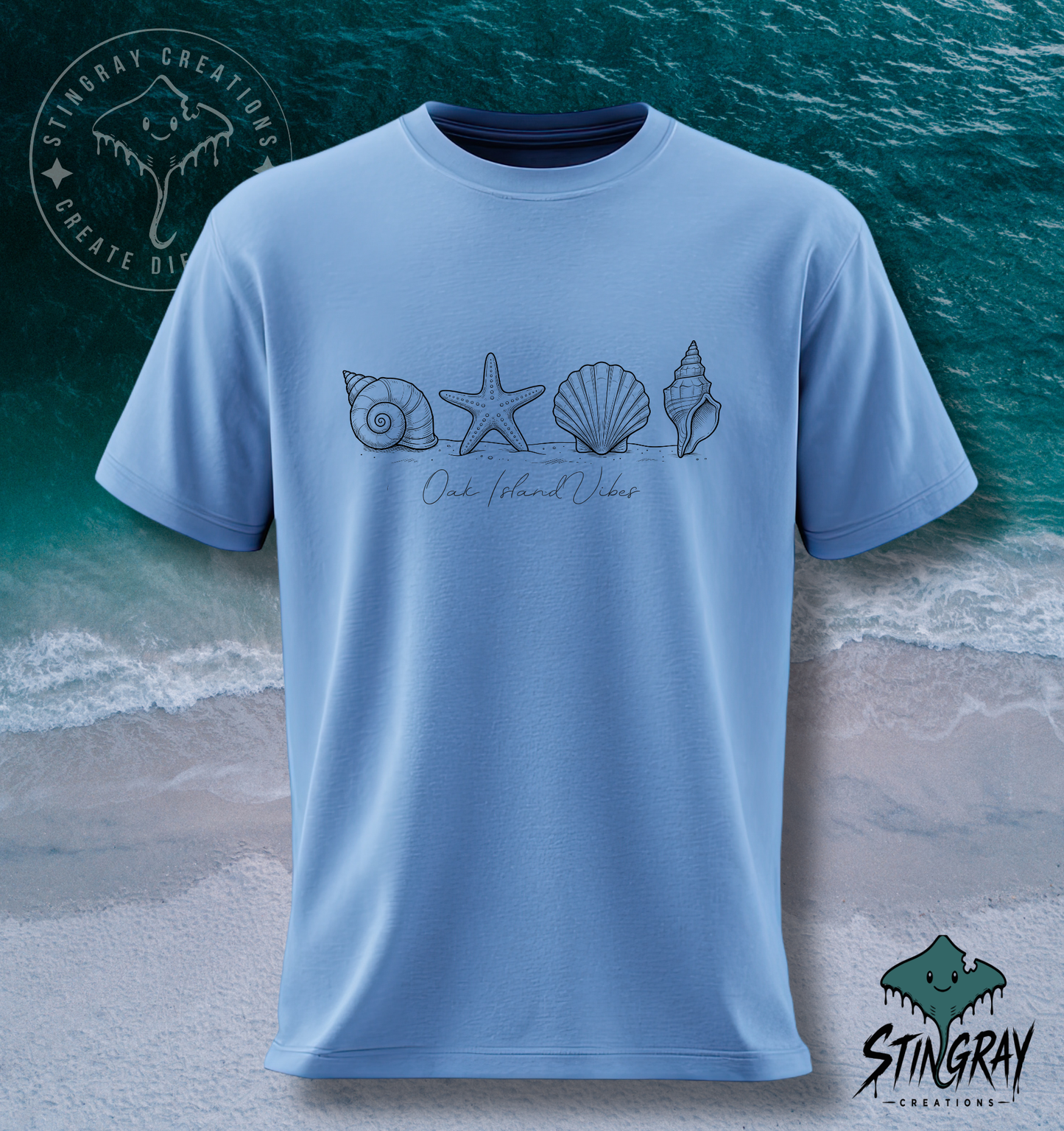 Oak Island Vibes Shirt | Coastal Seashell Graphic Tee | Beach Vacation T Shirt