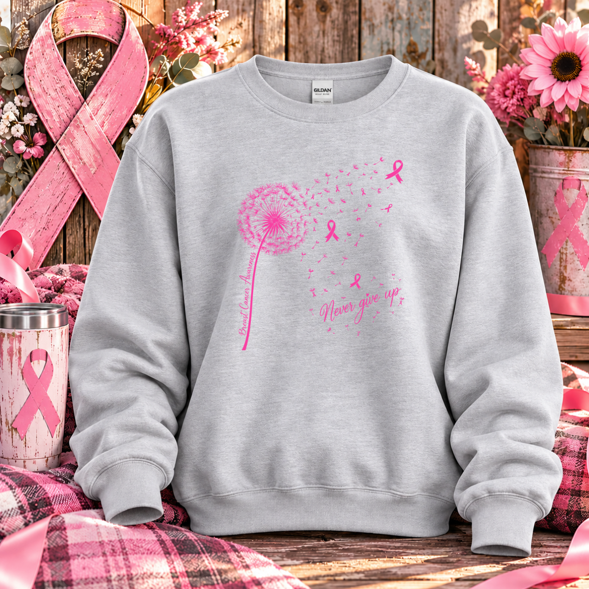 Never Give Up Breast Cancer Awareness T-Shirt & Sweatshirt