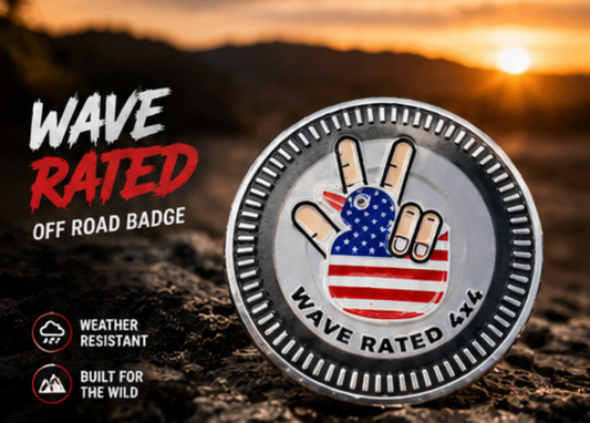 Wave Rated 4x4 Off Road Badge | Patriotic Jeep Badge for Beach Lovers & Adventure Enthusiasts