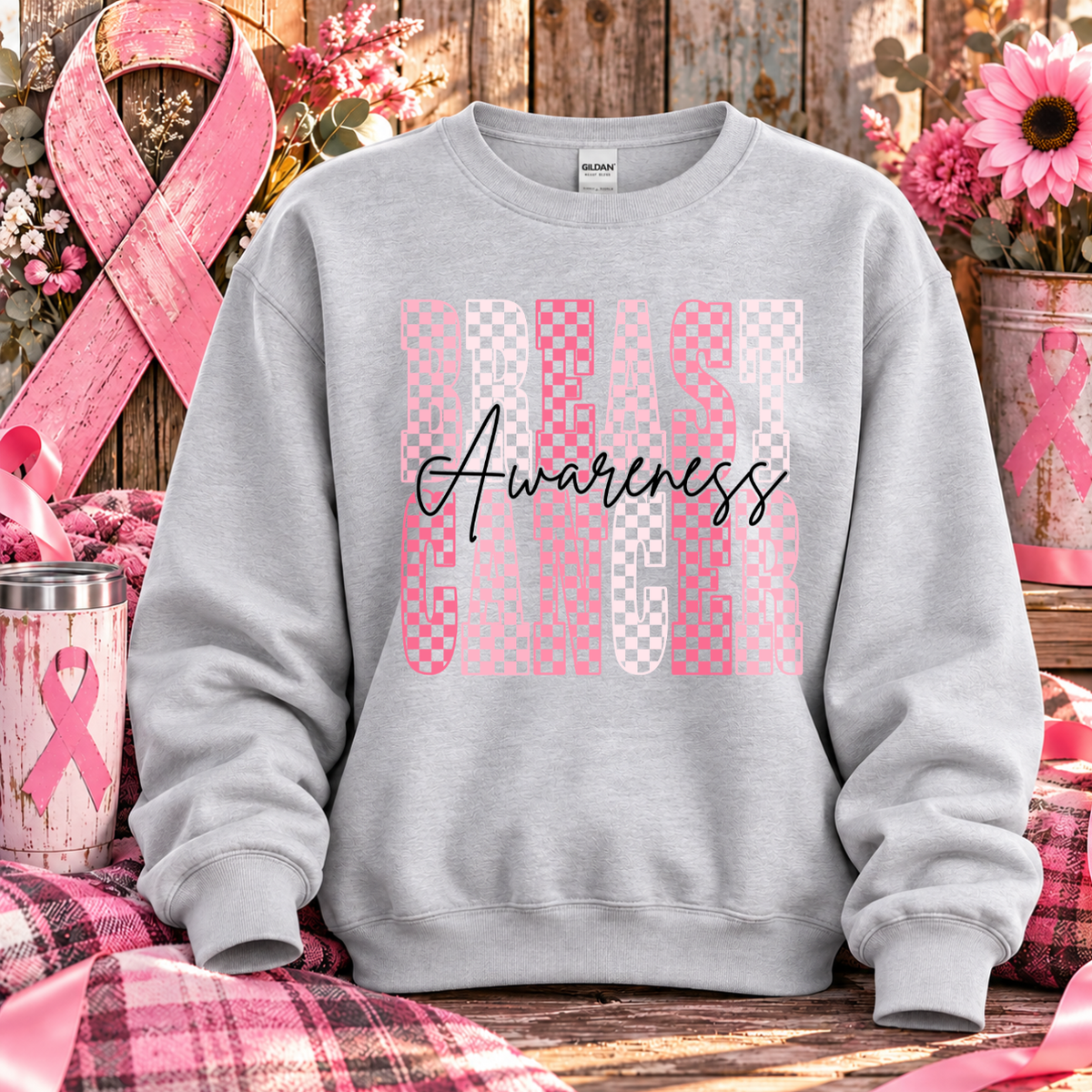 Breast Cancer Awareness Checkered T-Shirt & Sweatshirt