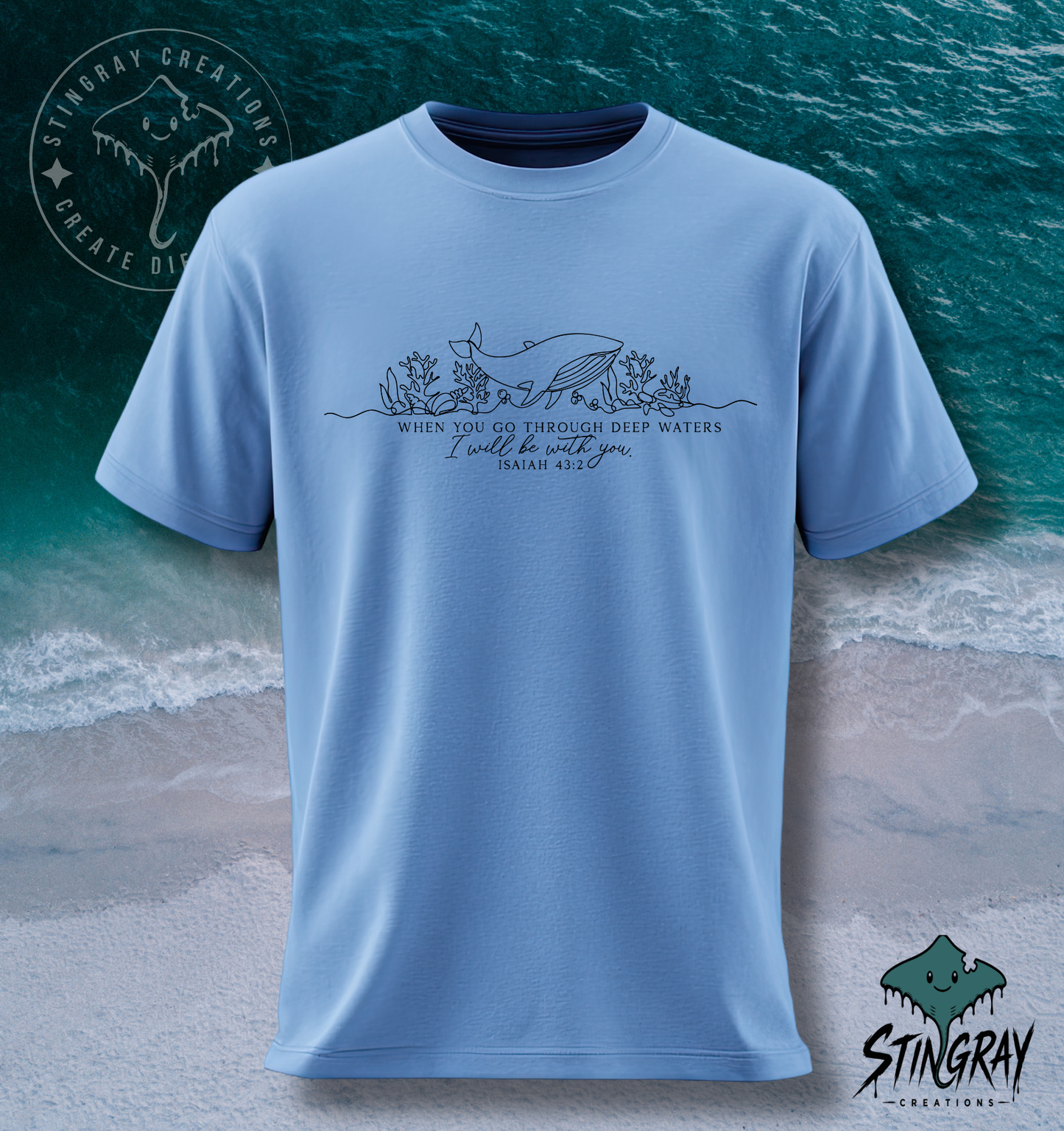 Isaiah 43:2 Whale Christian T Shirt | When You Go Through Deep Waters | Faith Based Coastal Shirt
