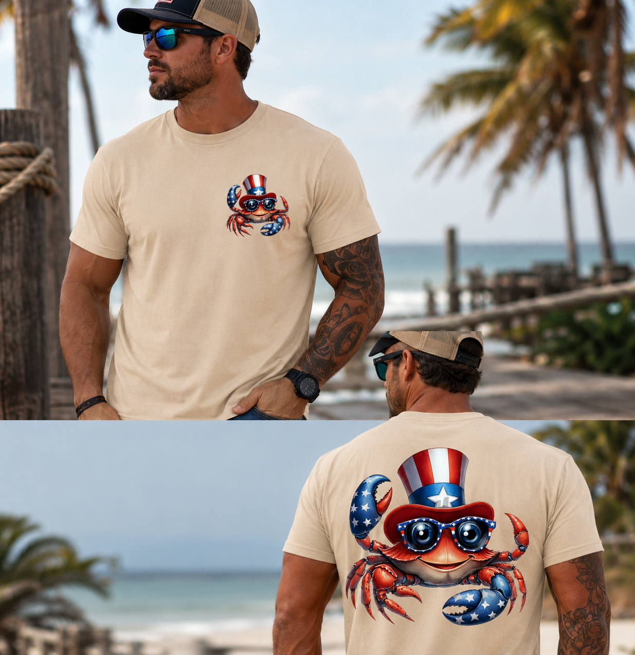 Patriotic Crab T-Shirt | Funny 4th of July Beach Shirt | Stingray Creations