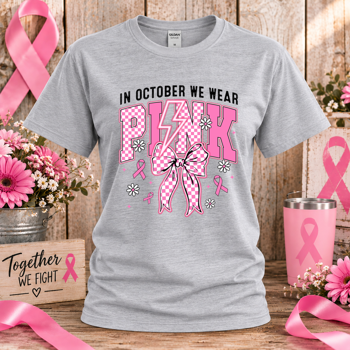 In October We Wear Pink Breast Cancer Awareness T-Shirt & Sweatshirt