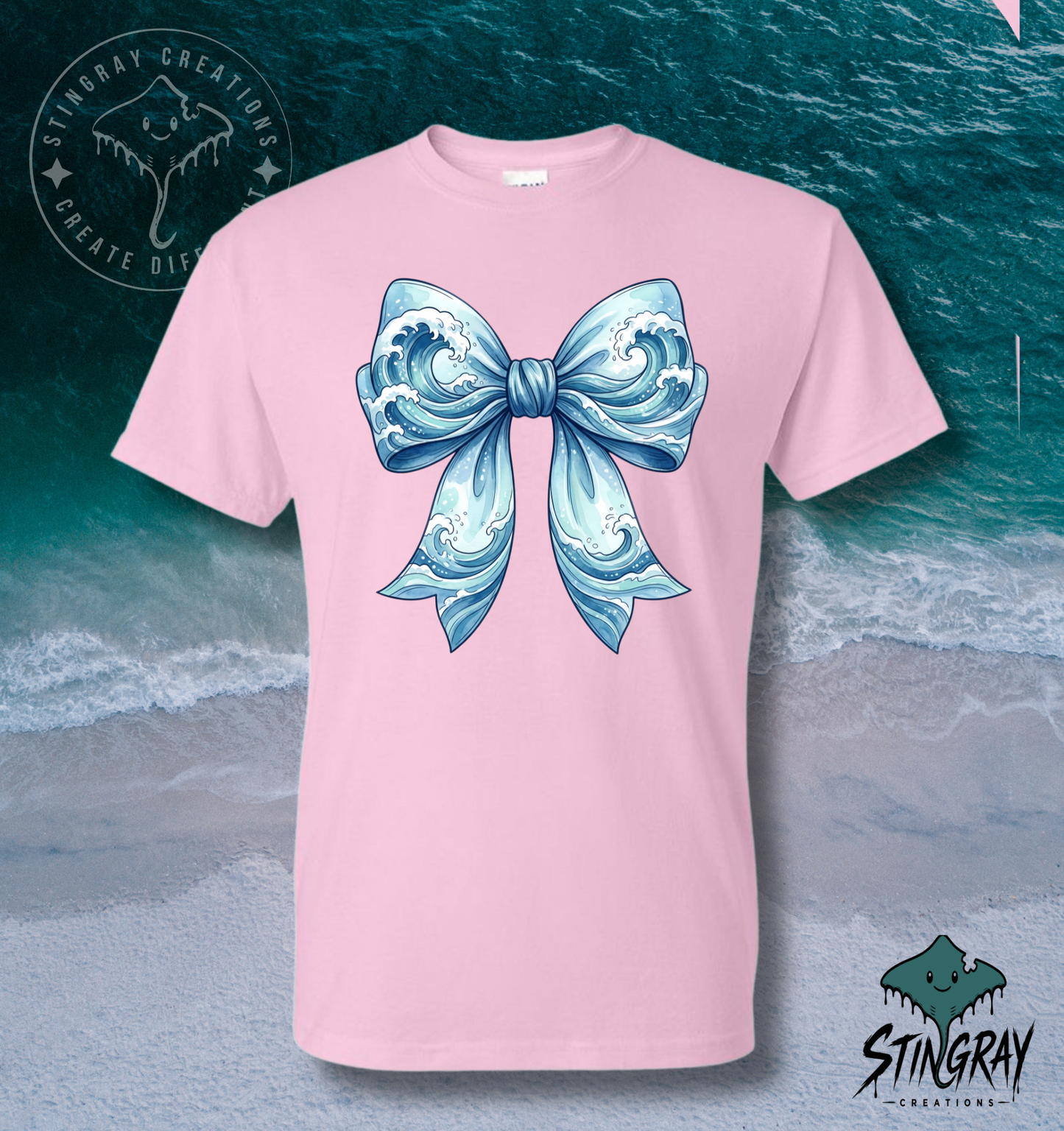 Coastal Bow Shirt | Ocean Wave Bow Graphic Tee | Beach Aesthetic Summer T Shirt