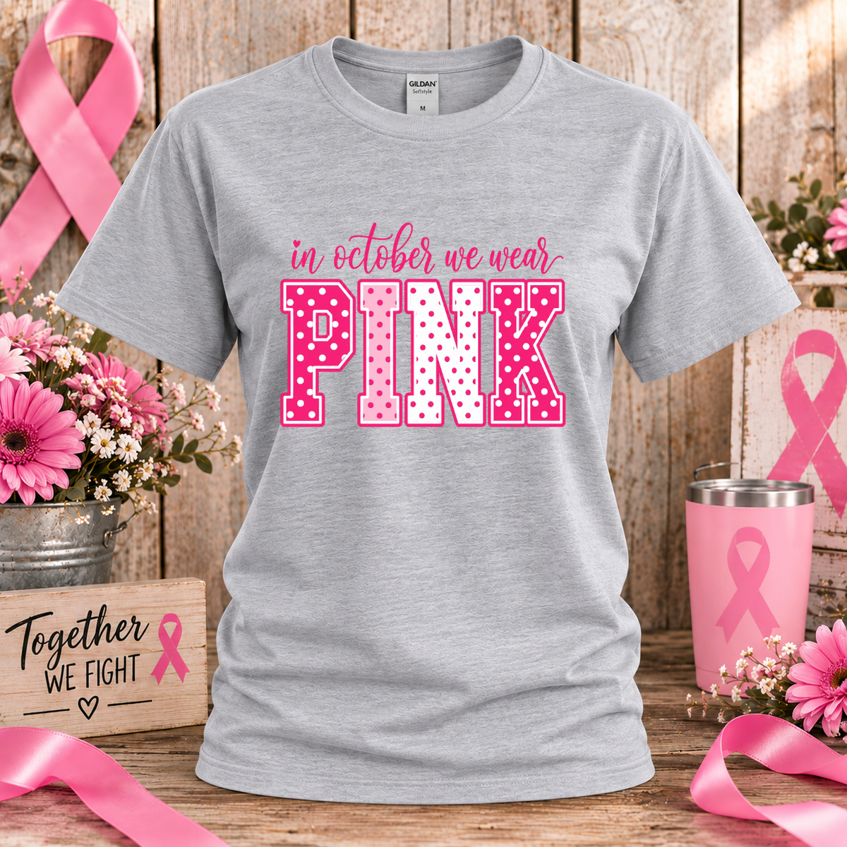 In October We Wear Pink Breast Cancer Awareness T-Shirt & Sweatshirt