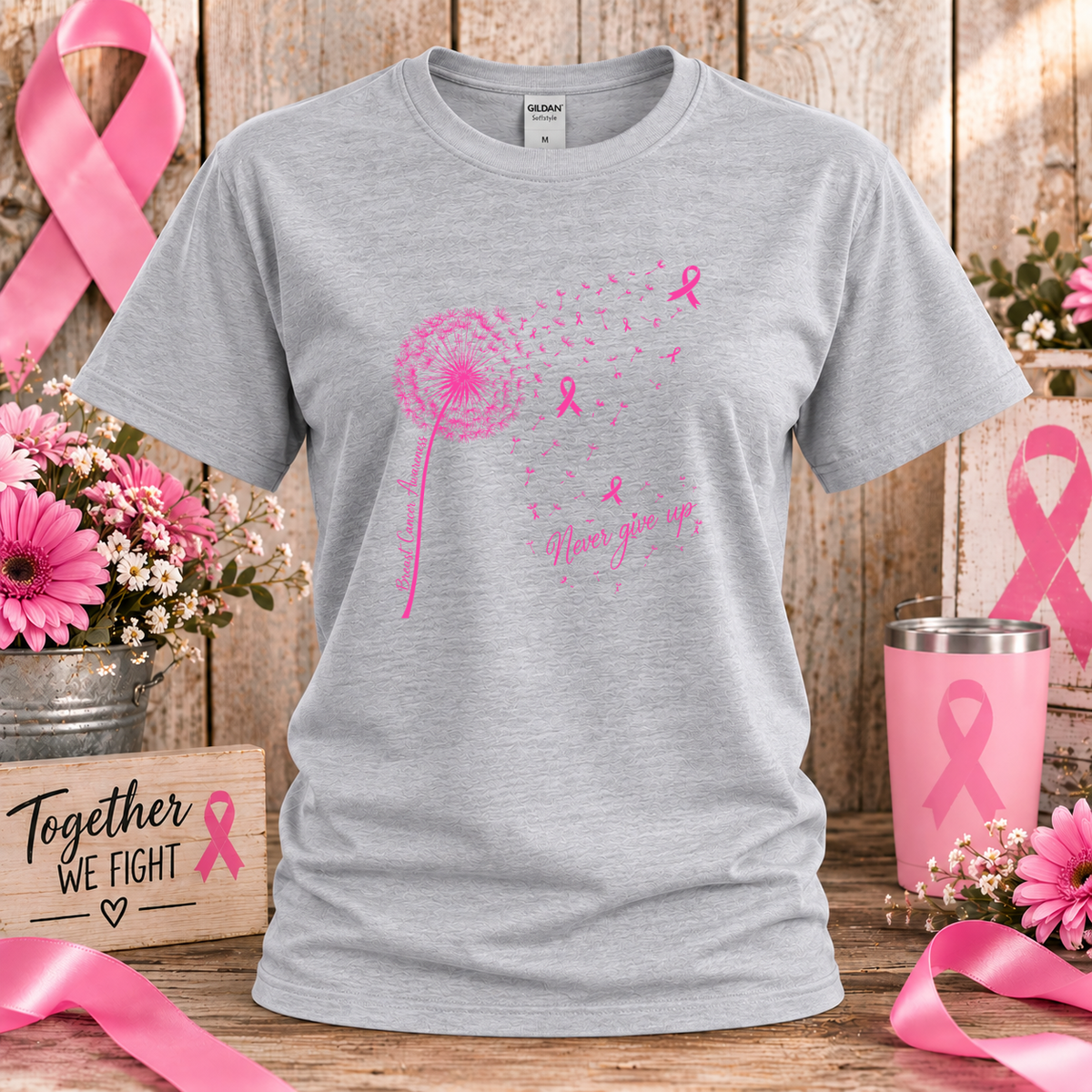 Never Give Up Breast Cancer Awareness T-Shirt & Sweatshirt