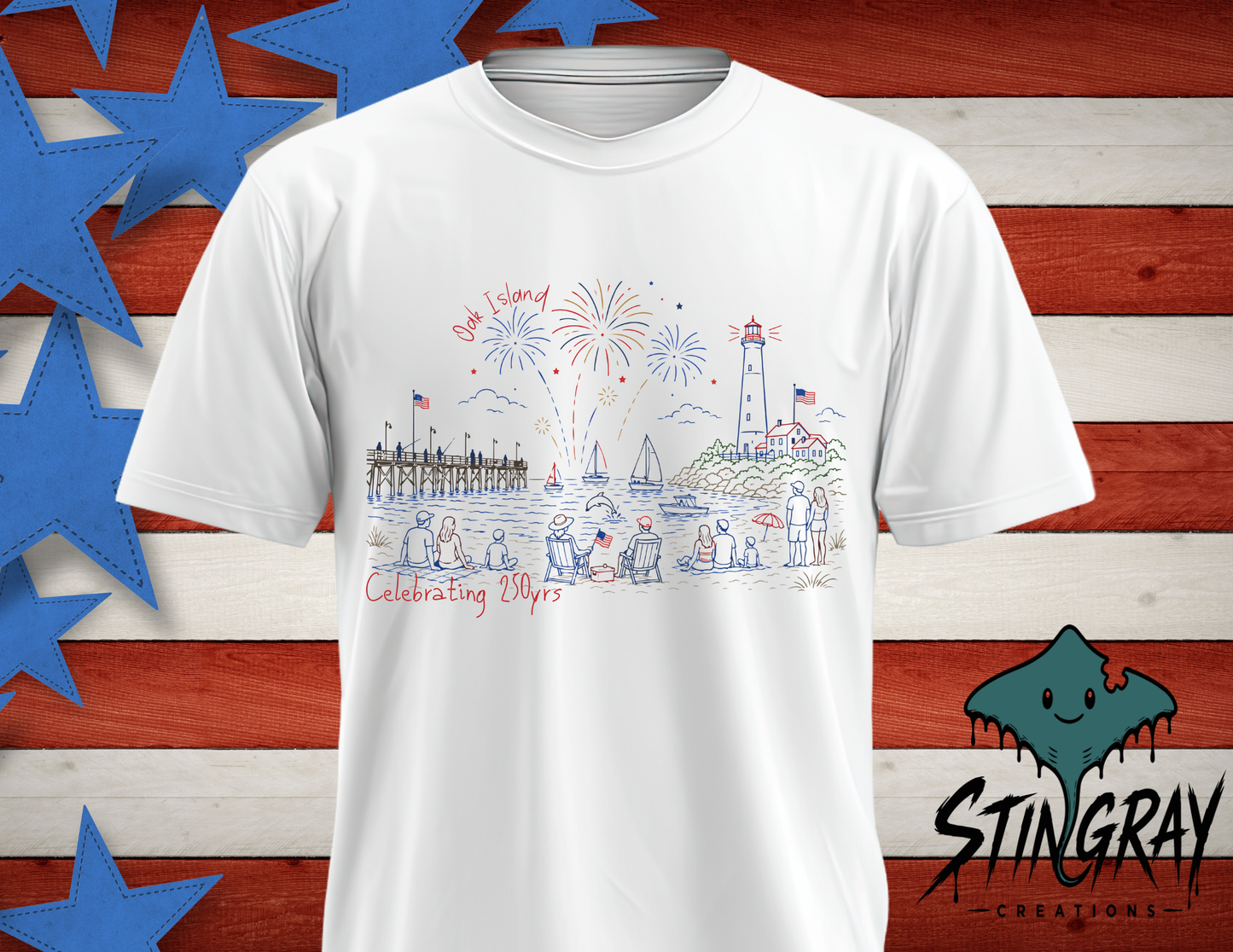 Oak Island 4th of July Shirt | Patriotic Beach Graphic Tee