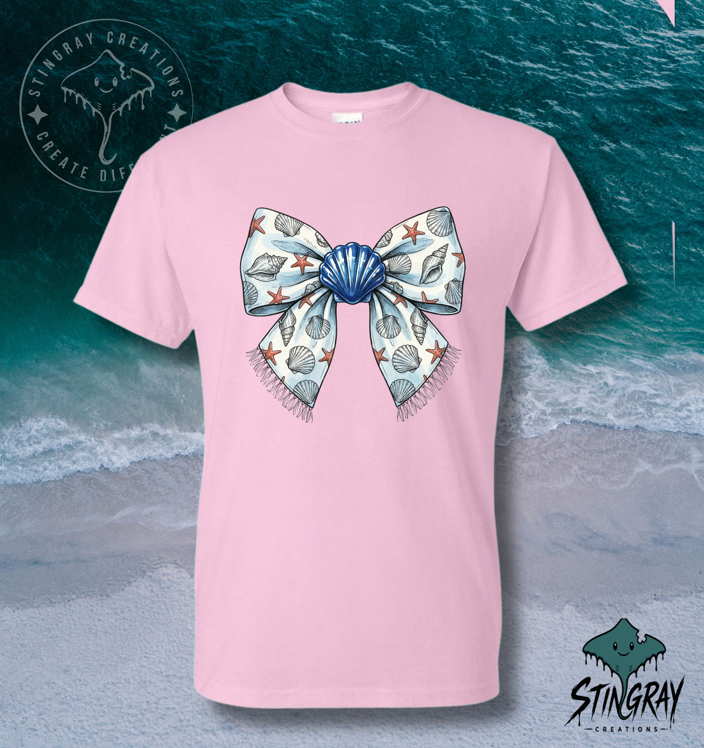 Seashell Bow Shirt | Coastal Bow Graphic Tee | Beach Aesthetic Summer T Shirt