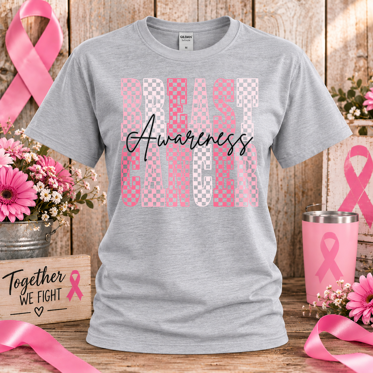 Breast Cancer Awareness Checkered T-Shirt & Sweatshirt