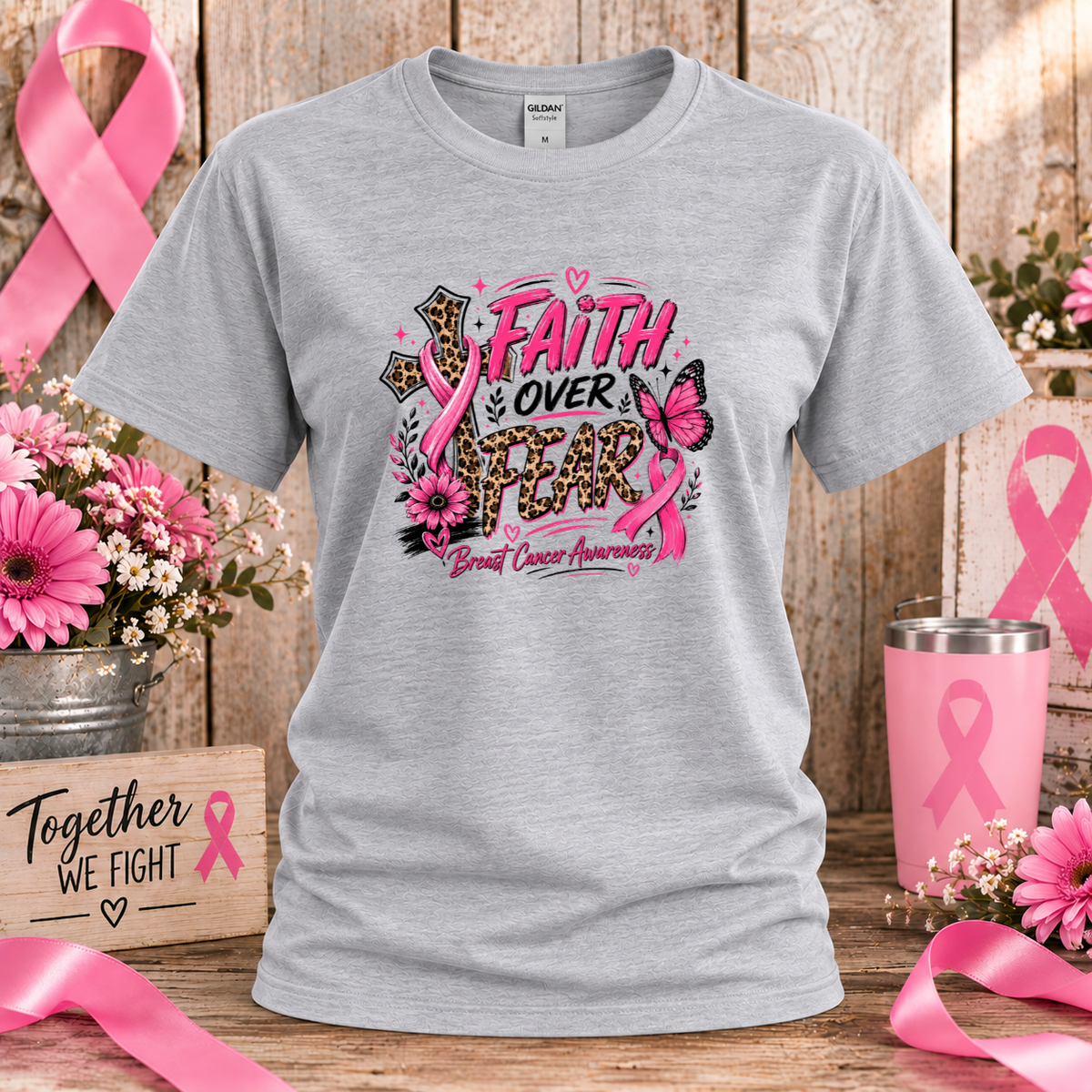Faith Over Fear Breast Cancer Awareness T-Shirt & Sweatshirt