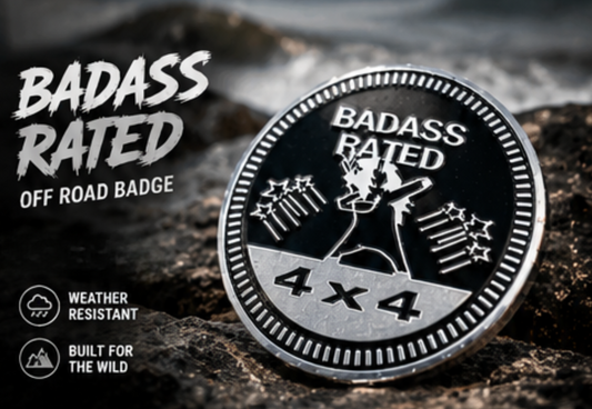 Badass Rated 4x4 Off Road Badge | Funny Jeep Badge for Off Road Enthusiasts