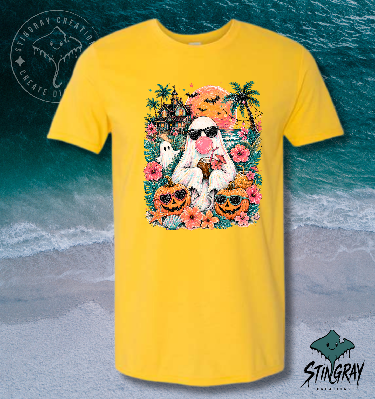 Summerween Beach Ghost T Shirt | Tropical Halloween Graphic Tee