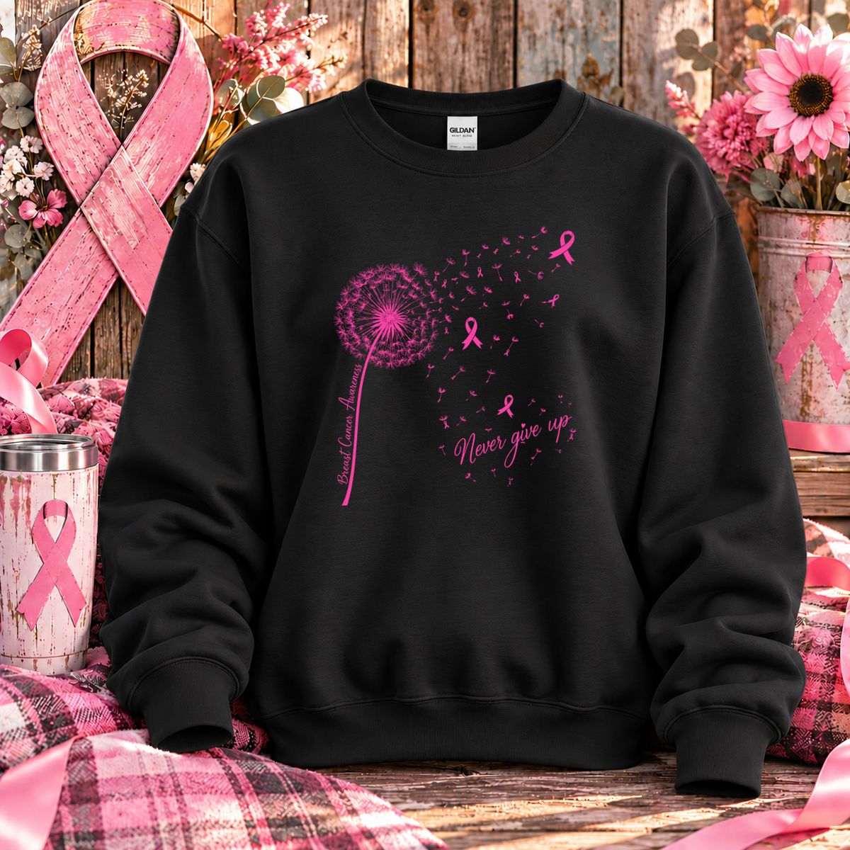 Never Give Up Breast Cancer Awareness T-Shirt & Sweatshirt