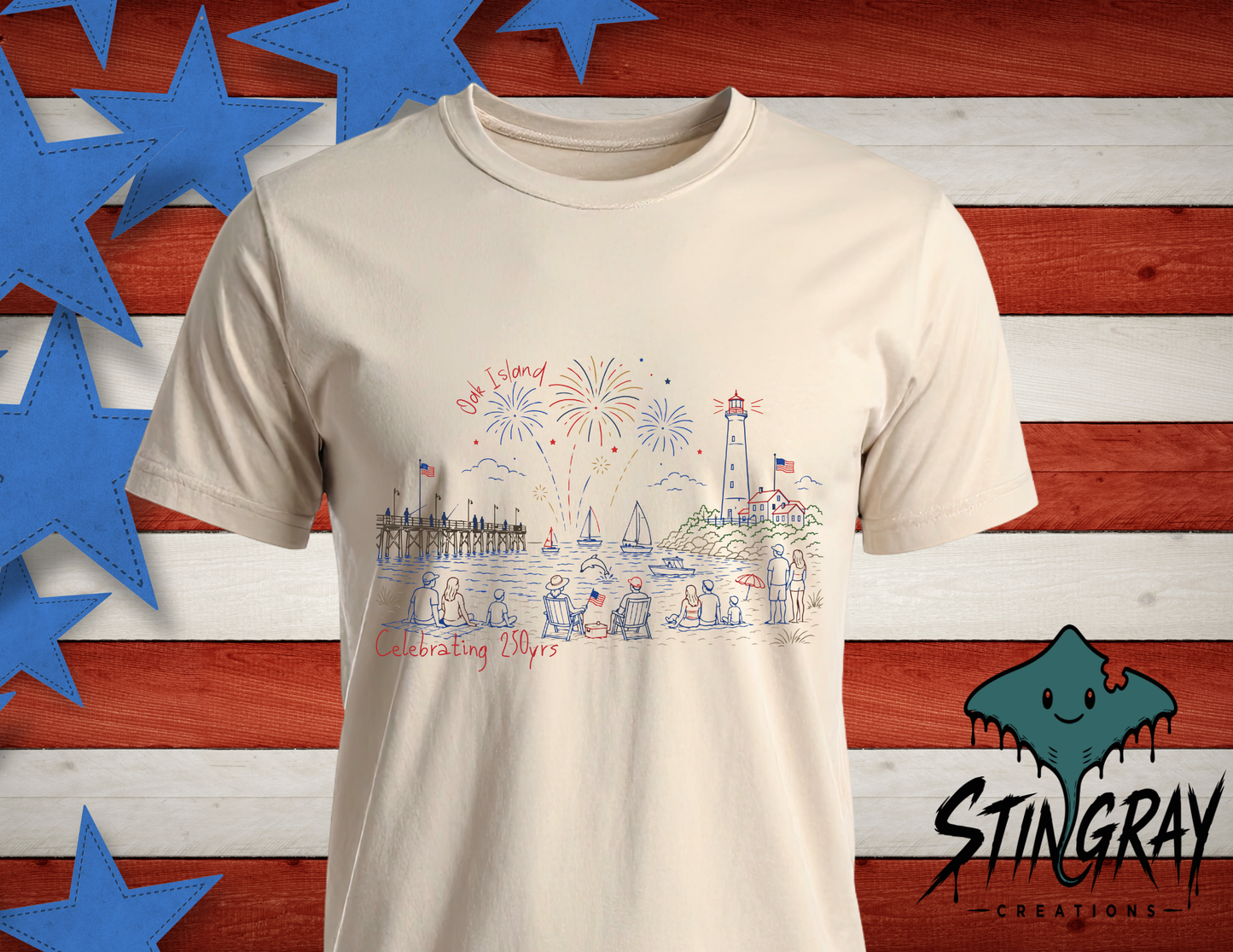 Oak Island 4th of July Shirt | Patriotic Beach Graphic Tee