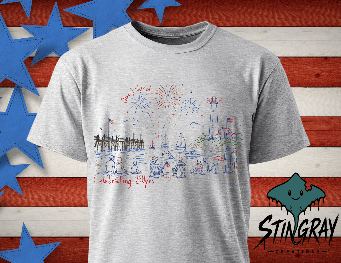 Oak Island 4th of July Shirt | Patriotic Beach Graphic Tee
