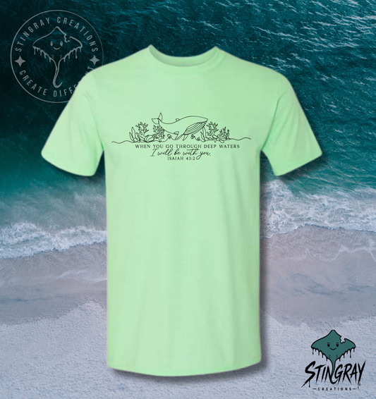Isaiah 43:2 Whale Christian T Shirt | When You Go Through Deep Waters | Faith Based Coastal Shirt