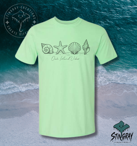 Oak Island Vibes Shirt | Coastal Seashell Graphic Tee | Beach Vacation T Shirt