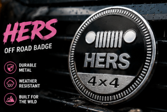 HEAVY METAL HERS 4x4 Off Road Badge | Jeep Inspired Vehicle Emblem for Women Off Road Enthusiasts