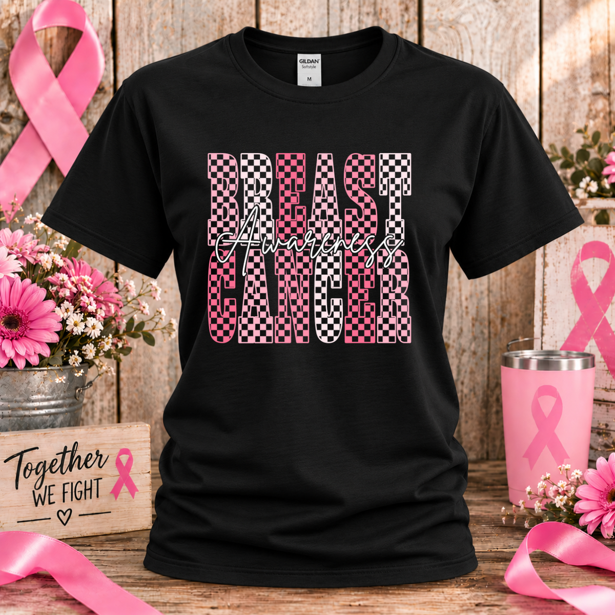 Breast Cancer Awareness Checkered T-Shirt & Sweatshirt