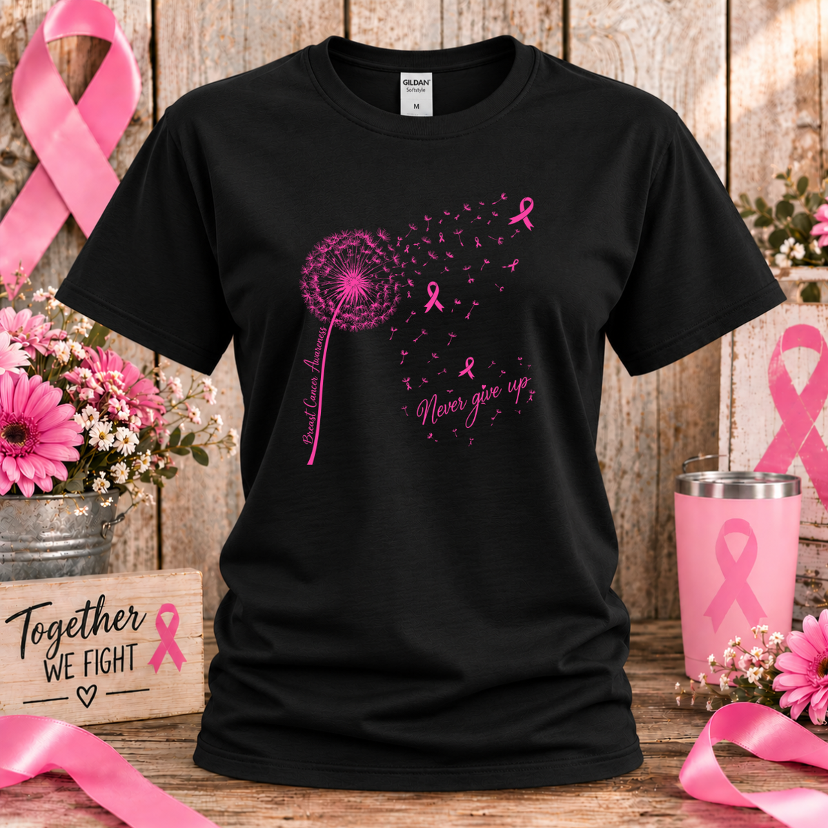 Never Give Up Breast Cancer Awareness T-Shirt & Sweatshirt