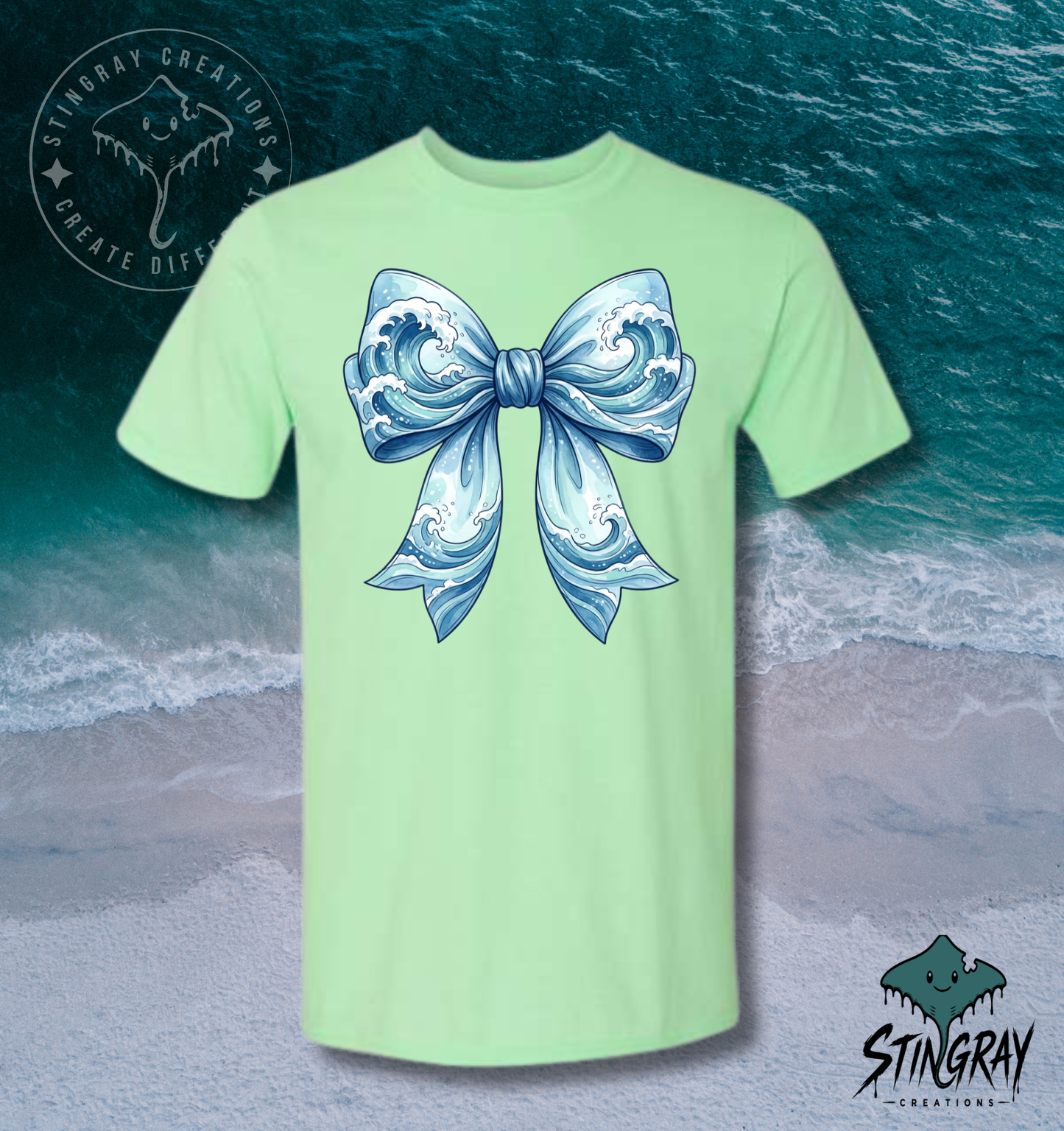 Coastal Bow Shirt | Ocean Wave Bow Graphic Tee | Beach Aesthetic Summer T Shirt