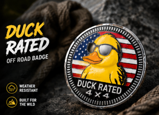 Duck Rated 4x4 Off Road Badge | Patriotic Jeep Duck Emblem for Off Road Enthusiasts