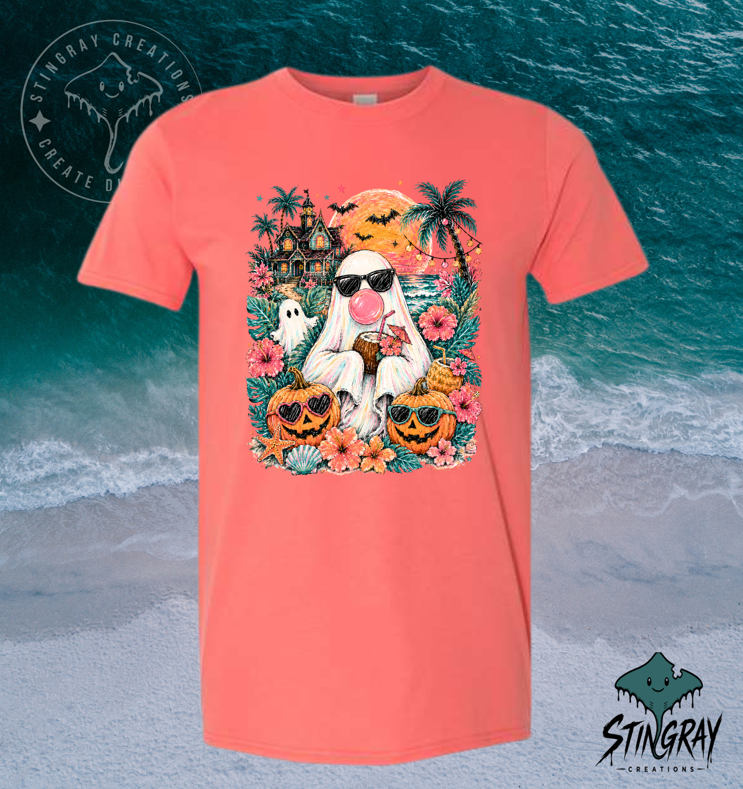 Summerween Beach Ghost T Shirt | Tropical Halloween Graphic Tee