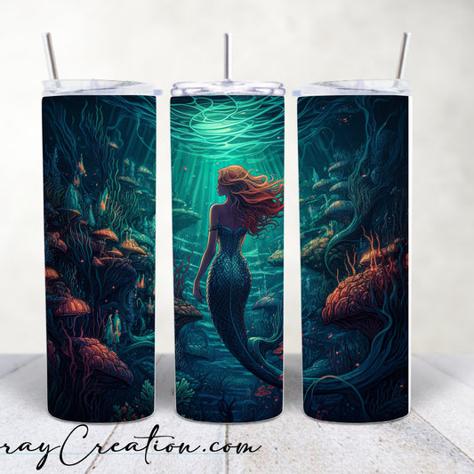 Mystical Mermaid Tumbler 20oz Skinny Tumbler | Fantasy Ocean Mermaid Cup | Underwater Sea Life Travel Mug