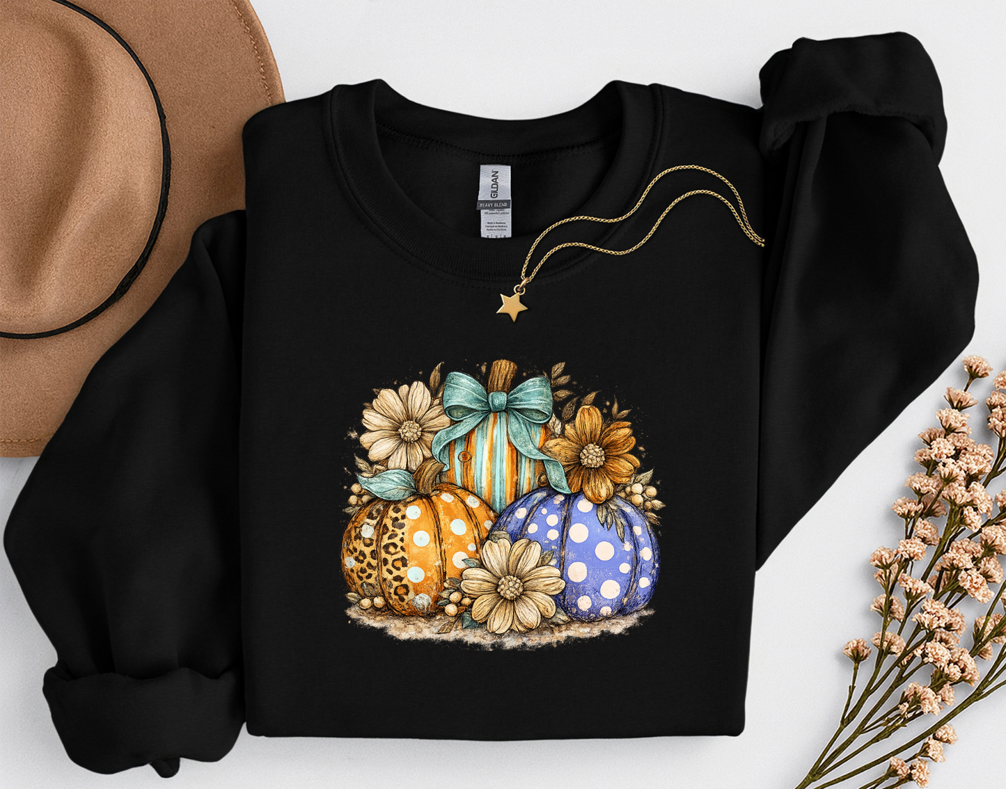 Fall Pumpkins & Flowers Shirt | Cute Autumn T-Shirt or Crewneck Sweatshirt
