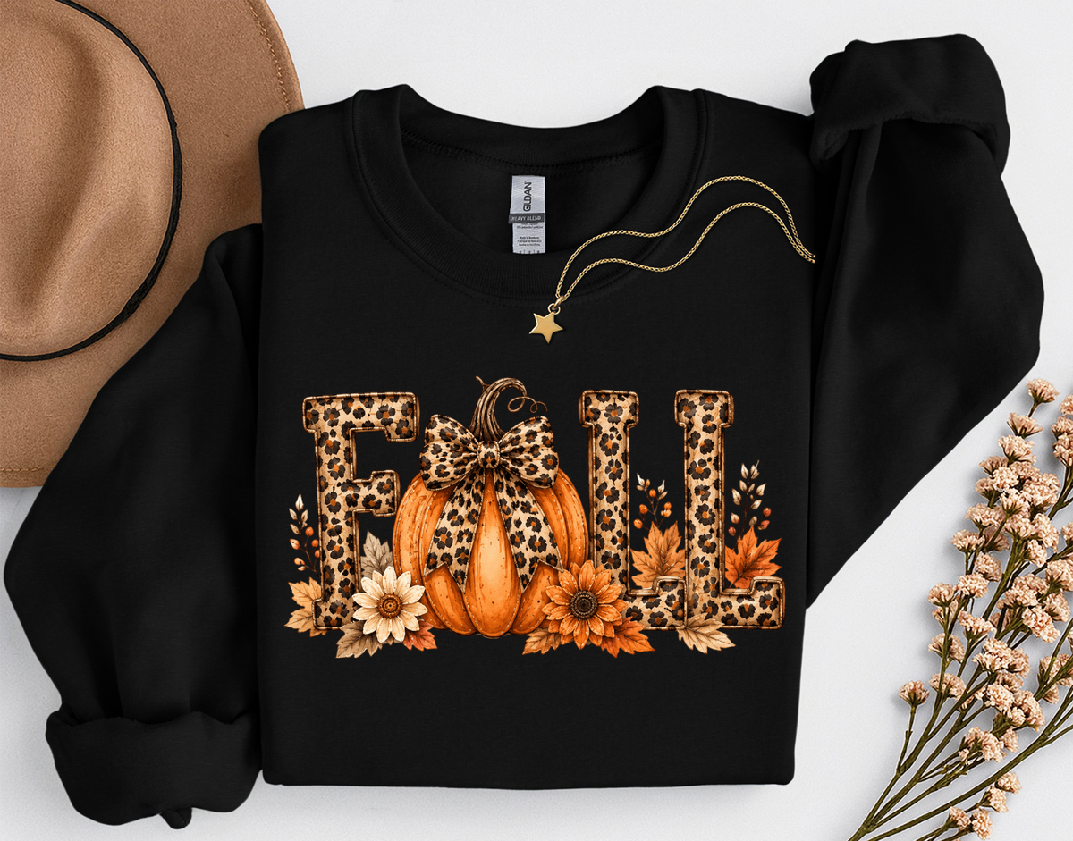 Leopard Fall Pumpkin Crewneck Sweatshirt | Cute Animal Print Autumn Sweatshirt