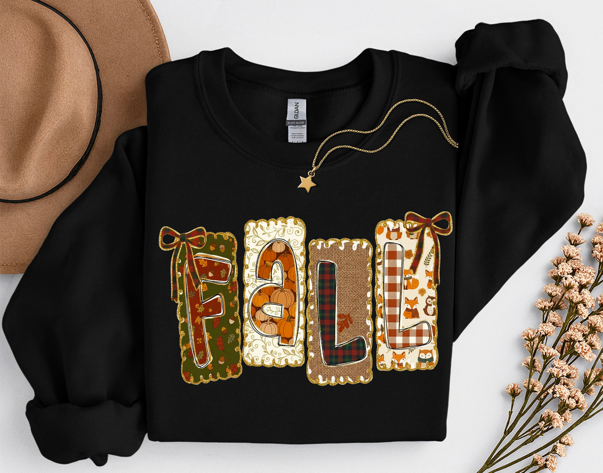 Patchwork Fall Crewneck Sweatshirt | Cozy Autumn Graphic Sweatshirt | Cute Fall Shirt