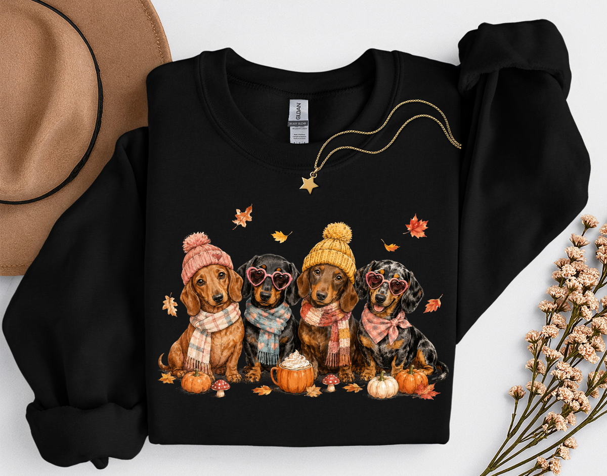 Fall Dachshund Crewneck Sweatshirt | Cute Weenie Dog Autumn Sweatshirt | Dog Lover Fall Shirt