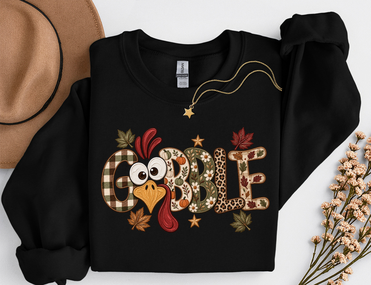 Gobble Turkey Thanksgiving T-Shirt or Sweatshirt | Cute Fall Graphic Apparel