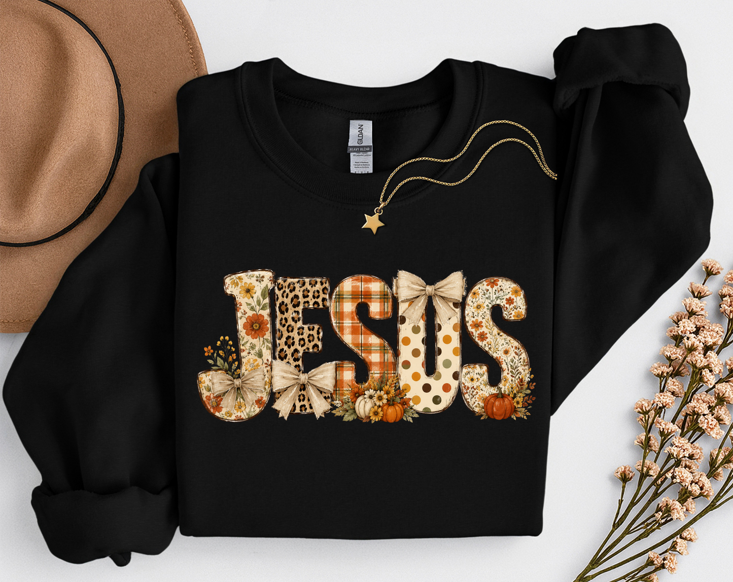Fall Jesus Shirt | Floral Leopard Pumpkin Christian T-Shirt & Crewneck Sweatshirt
