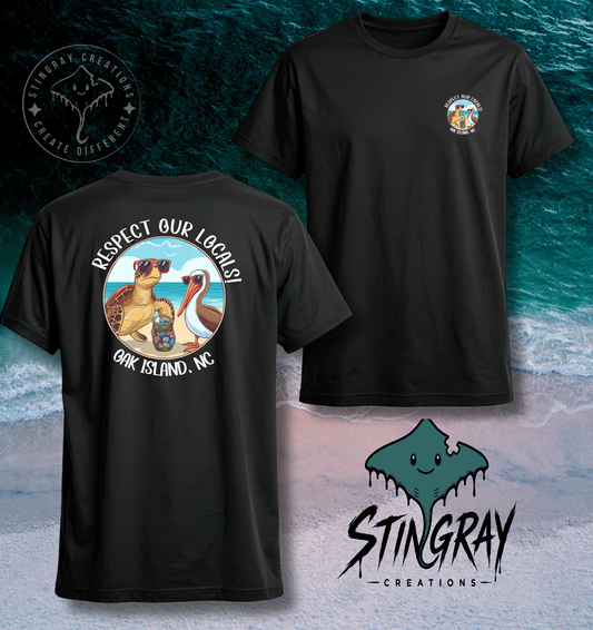 Respect Our Locals Oak Island NC Sea Turtle & Pelican T Shirt & Crewneck Sweatshirt