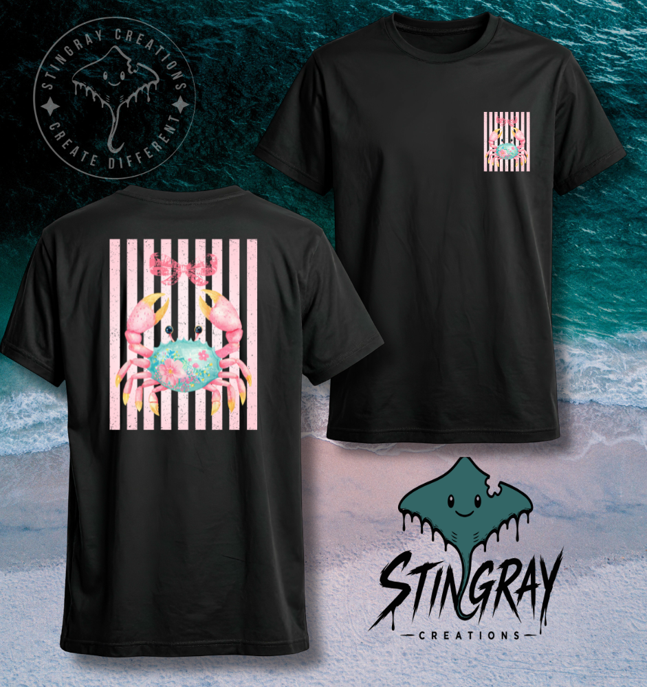 Cute Crab Shirt | Coastal Beach Graphic Tee | Pink Bow Crab Summer Shirt